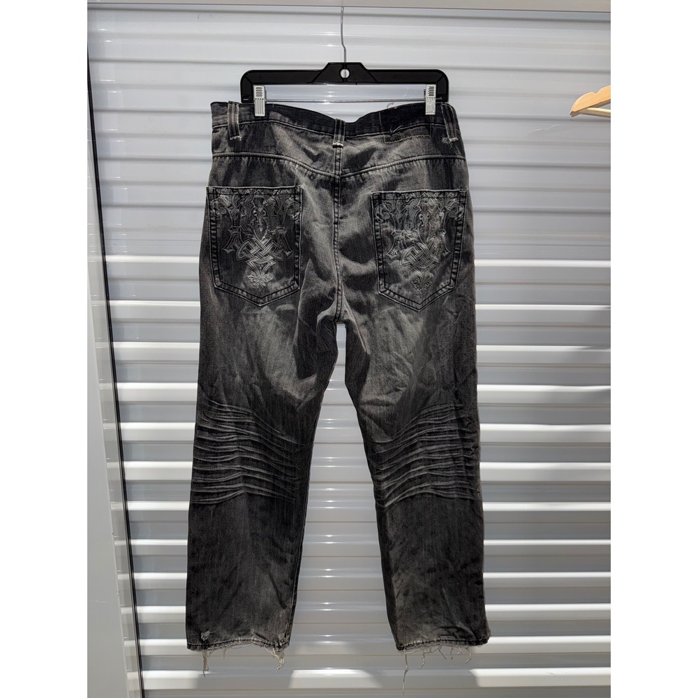 Southpole Mens Black Acid Wash Baggy Jeans Embroidered Y2K Streetwear Size 36
